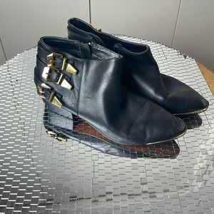 Black Ankle Booties with Gold Buckle Detailing Size 8.5